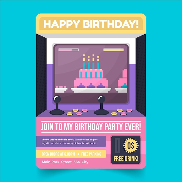 Free Vector flat nostalgic 90's birthday invitation template