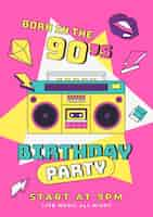 Free vector flat nostalgic 90's birthday invitation template