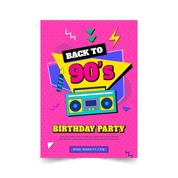 Free Vector flat nostalgic 90's birthday invitation