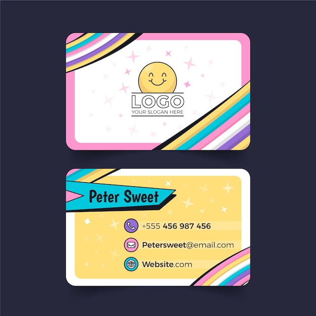 Flat nostalgic 90's business card template