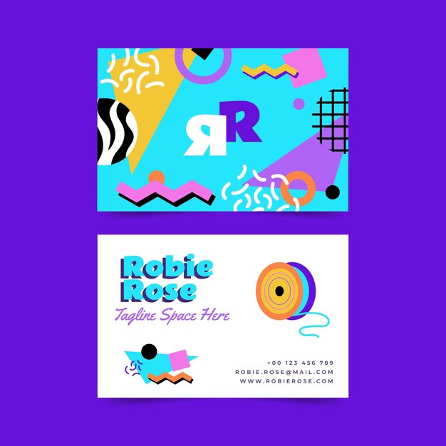 Flat nostalgic 90's business card template