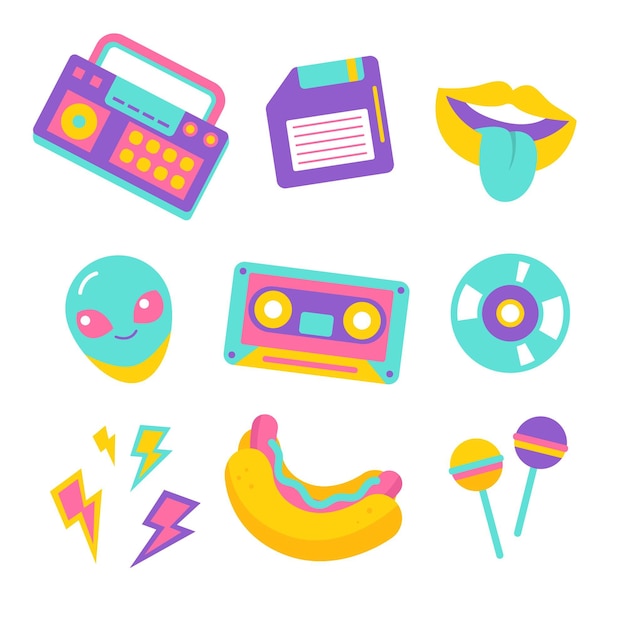 Free Vector flat nostalgic 90's element collection