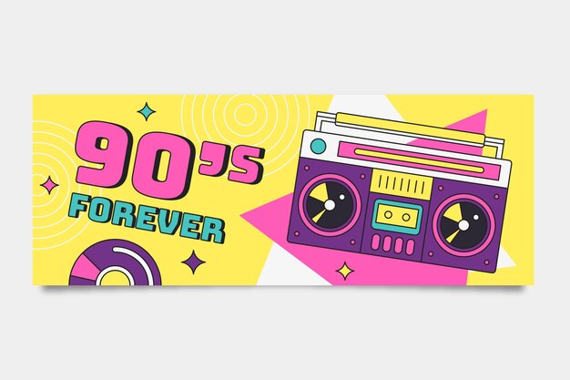 Flat nostalgic 90's social media cover template