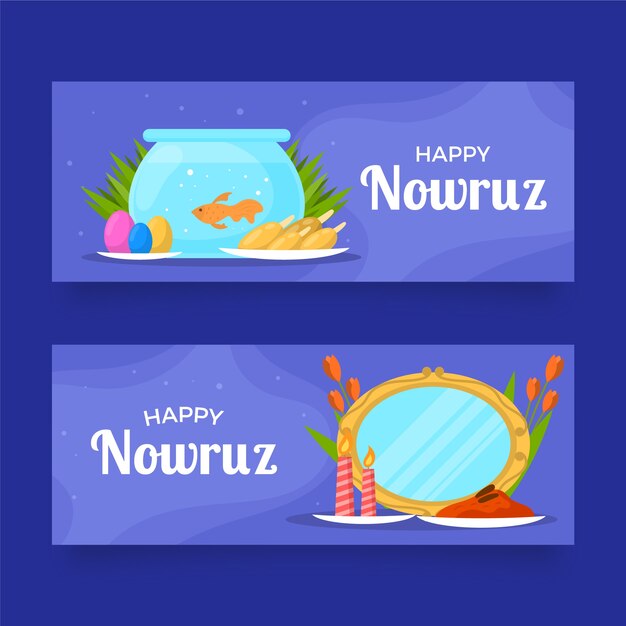 Flat nowruz horizontal banners set