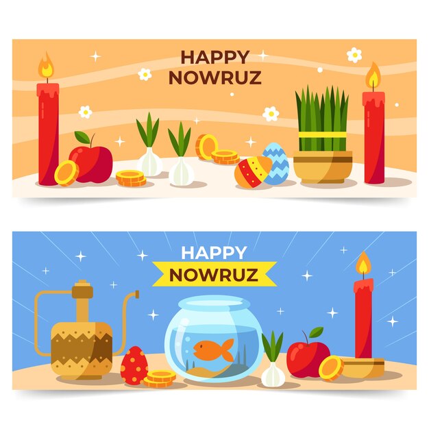 Flat nowruz horizontal banners set