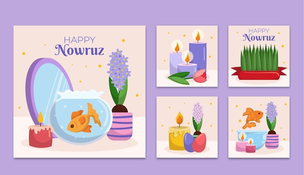 Free Vector flat nowruz instagram posts collection