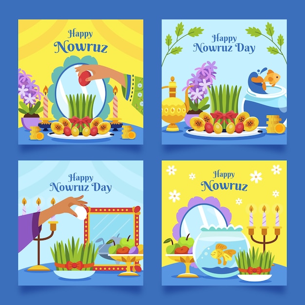 Free Vector flat nowruz instagram posts collection