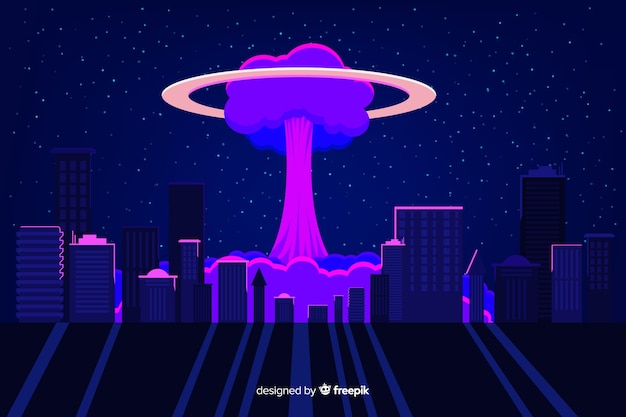 Free Vector flat nuclear bomb in a city