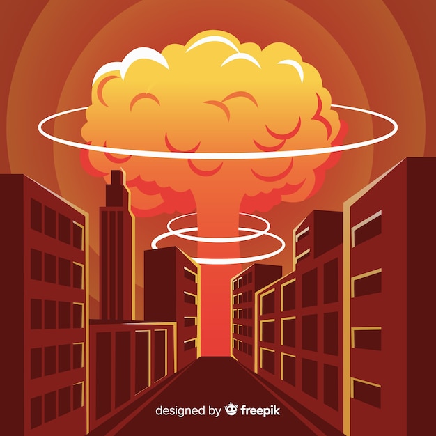 Free Vector flat nuclear bomb in a city