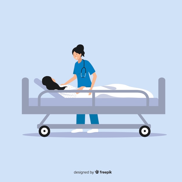 Flat nurse helping patient background