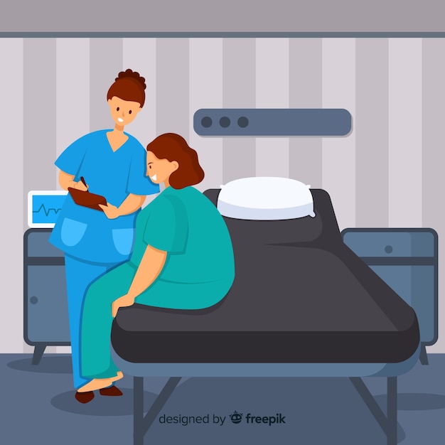 Flat nurse helping patient background