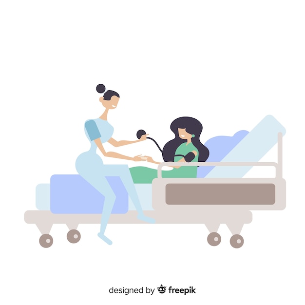 Flat nurse with patient