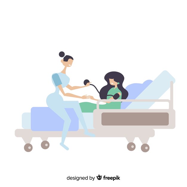 Flat nurse with patient