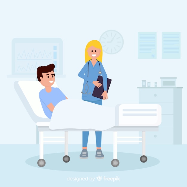 Flat nurse with patient