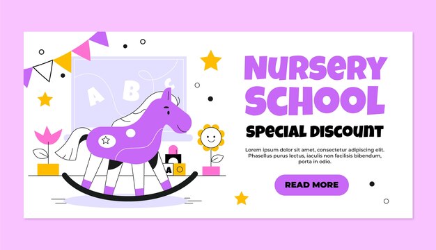 Flat nursery school horizontal sale banner template