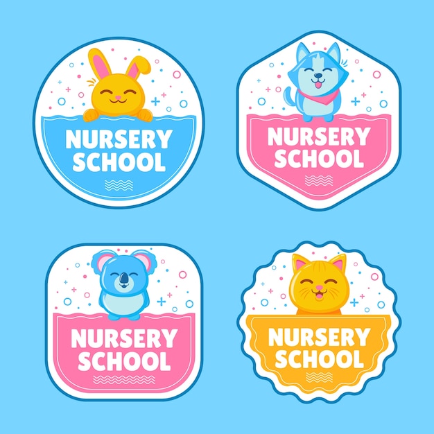 Flat nursery school labels collection