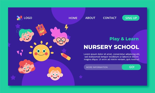 Flat nursery school landing page template