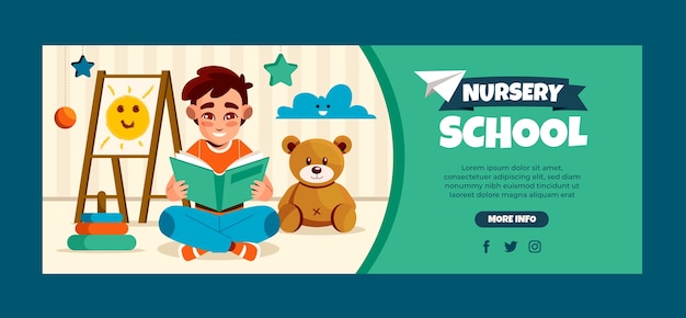 Flat nursery school social media cover template