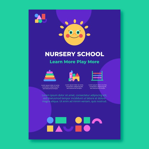 Flat nursery school vertical poster template