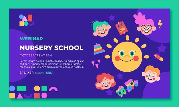 Flat nursery school webinar template