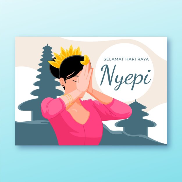 Flat nyepi greeting card template