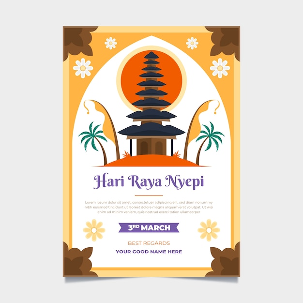 Flat nyepi greeting card template