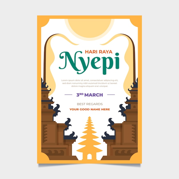 Flat nyepi greeting card template