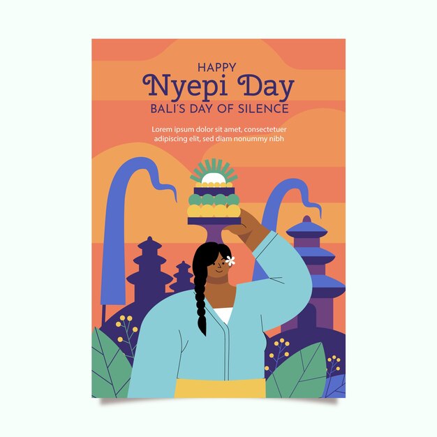 Flat nyepi greeting card template