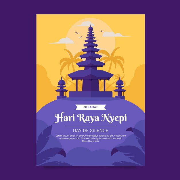 Flat nyepi greeting card template