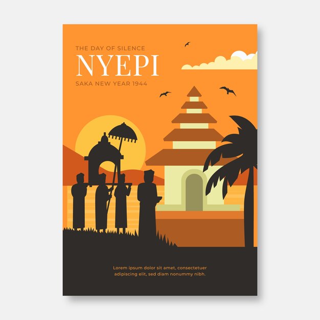 Flat nyepi greeting card template