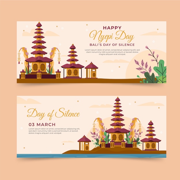 Flat nyepi horizontal banners set