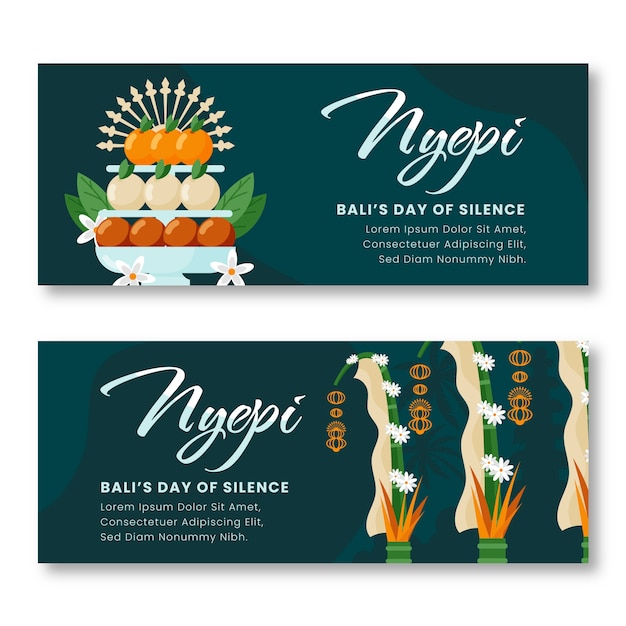 Flat nyepi horizontal banners set