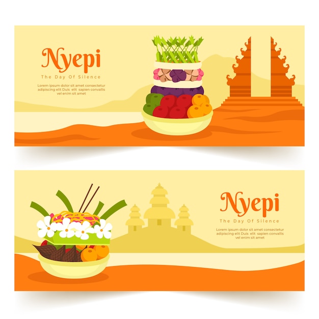 Free Vector flat nyepi horizontal banners set