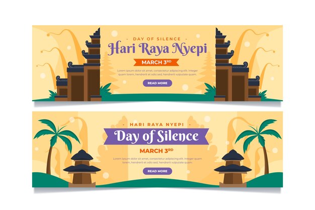 Flat nyepi horizontal banners set