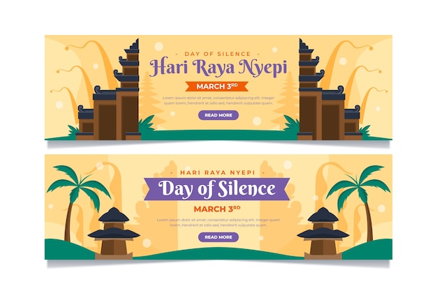 Flat nyepi horizontal banners set