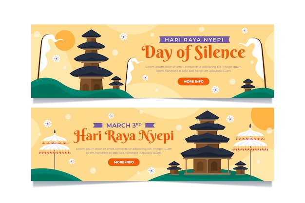 Flat nyepi horizontal banners set