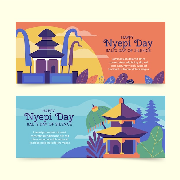 Free Vector flat nyepi horizontal banners set