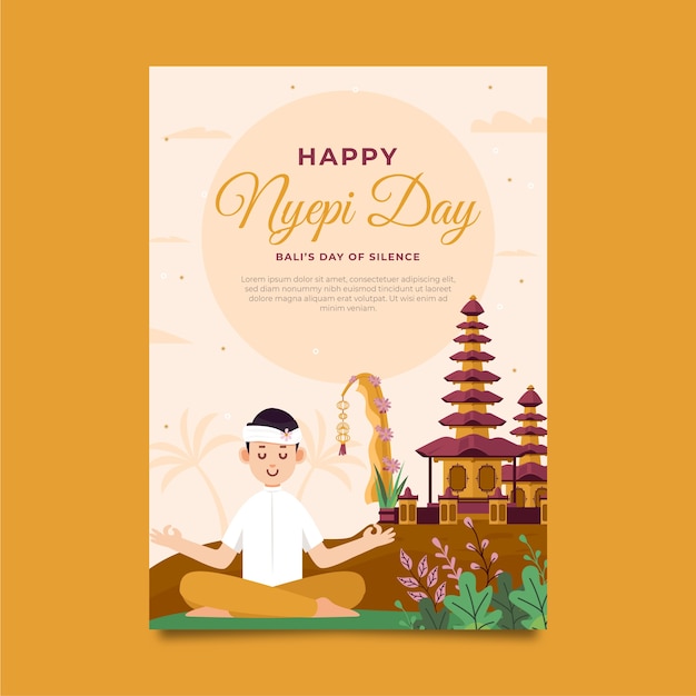 Flat nyepi vertical poster template