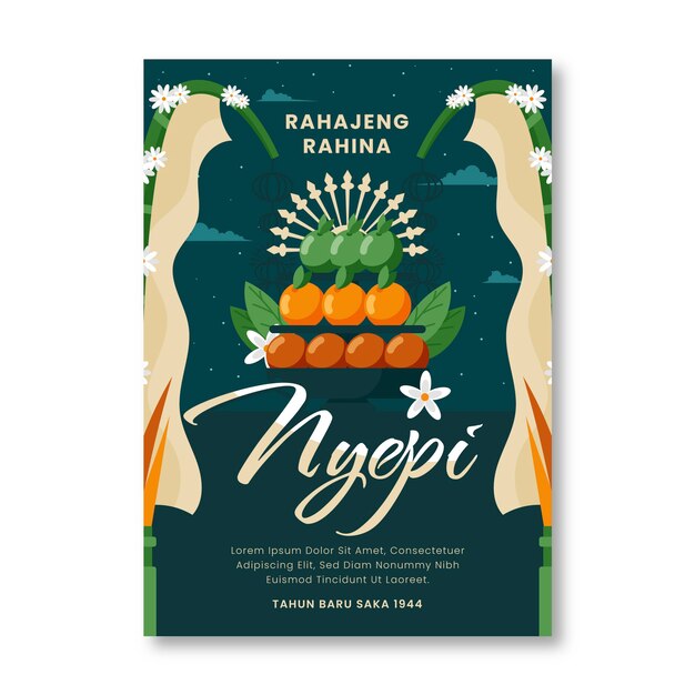 Flat nyepi vertical poster template