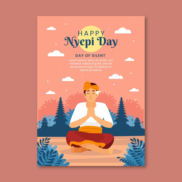 Flat nyepi vertical poster template