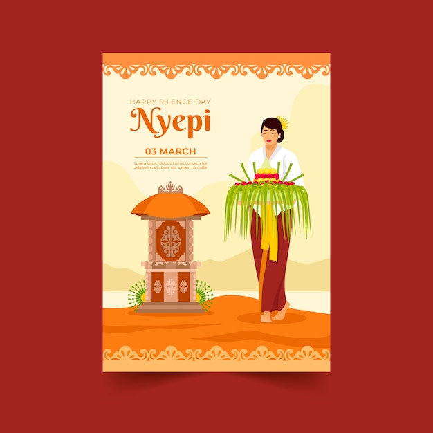 Flat nyepi vertical poster template