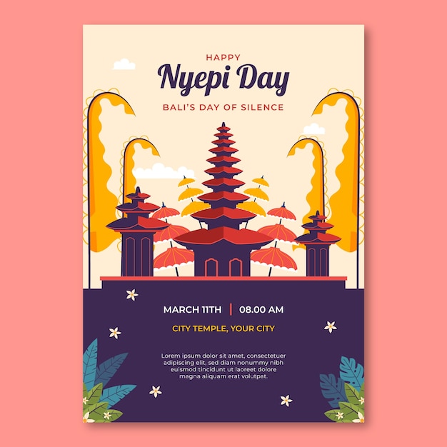 Flat nyepi vertical poster template