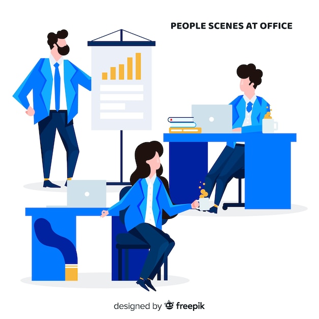 Free Vector flat office scenes collection