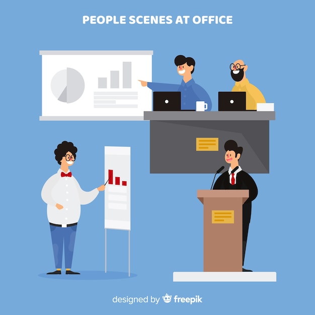 Flat office scenes collection