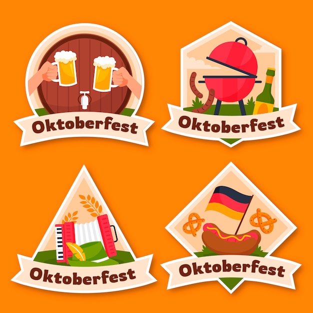 Free Vector flat oktoberfest badges collection