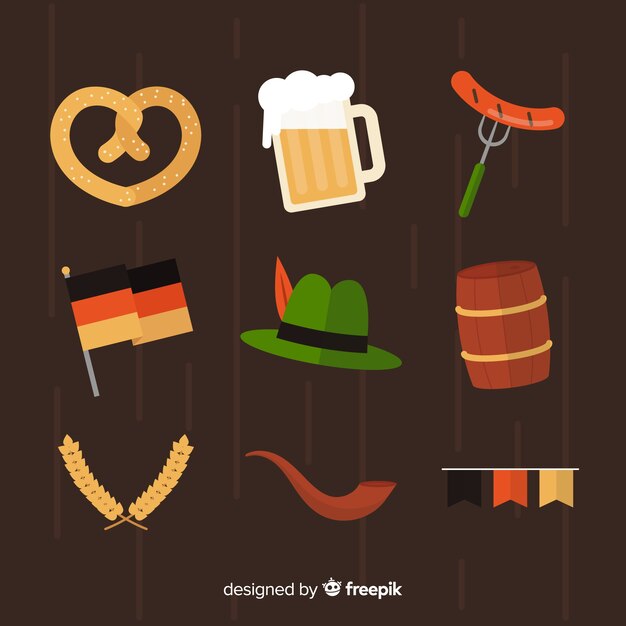 Flat oktoberfest element collection on brown background