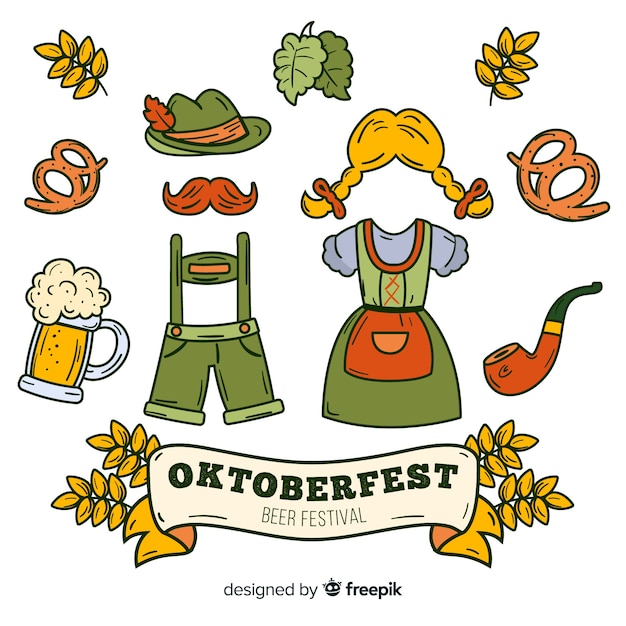 Flat oktoberfest element collection with clothes