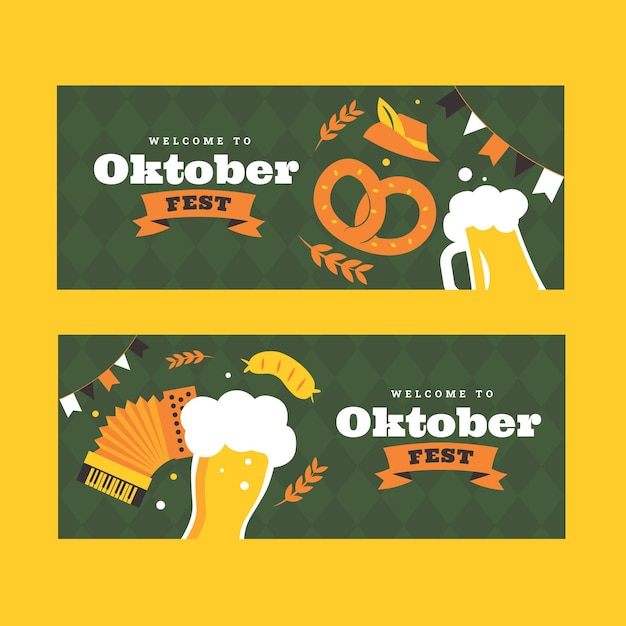 Flat oktoberfest horizontal banners set