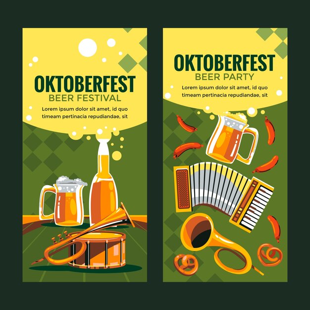 Flat oktoberfest horizontal banners set