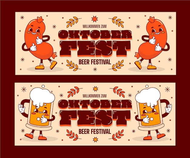 Flat oktoberfest horizontal banners set